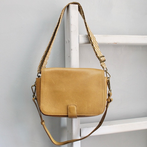 Madewell Handbags - Madewell The Transport Flap Shoulder Bag Yellow Checkerboard Webbing Strap NWT